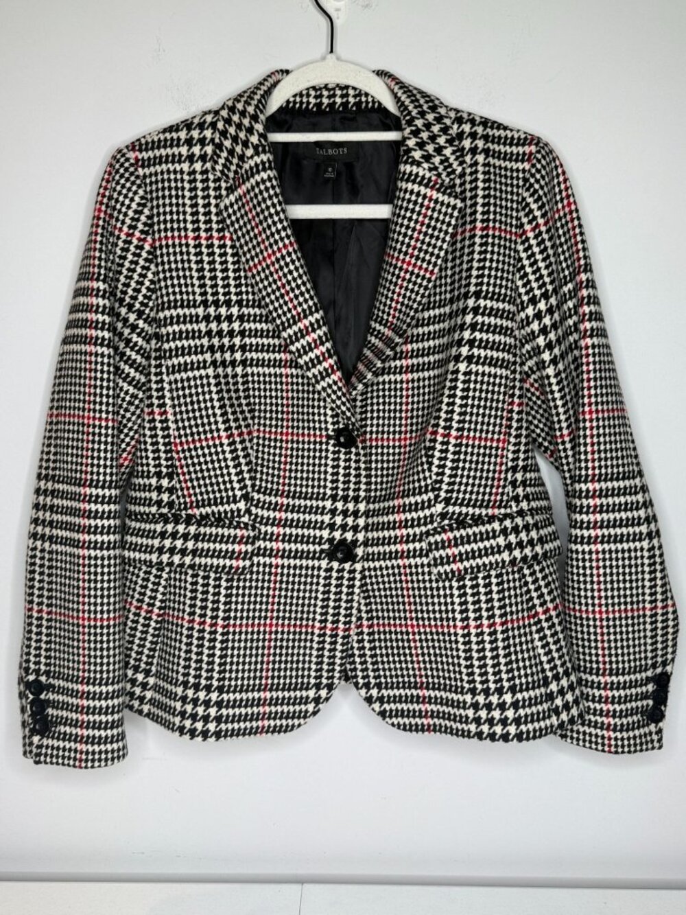 Talbots Houndstooth Plaid Wool Blazer Size 10 Preppy Academia Classic Preppy